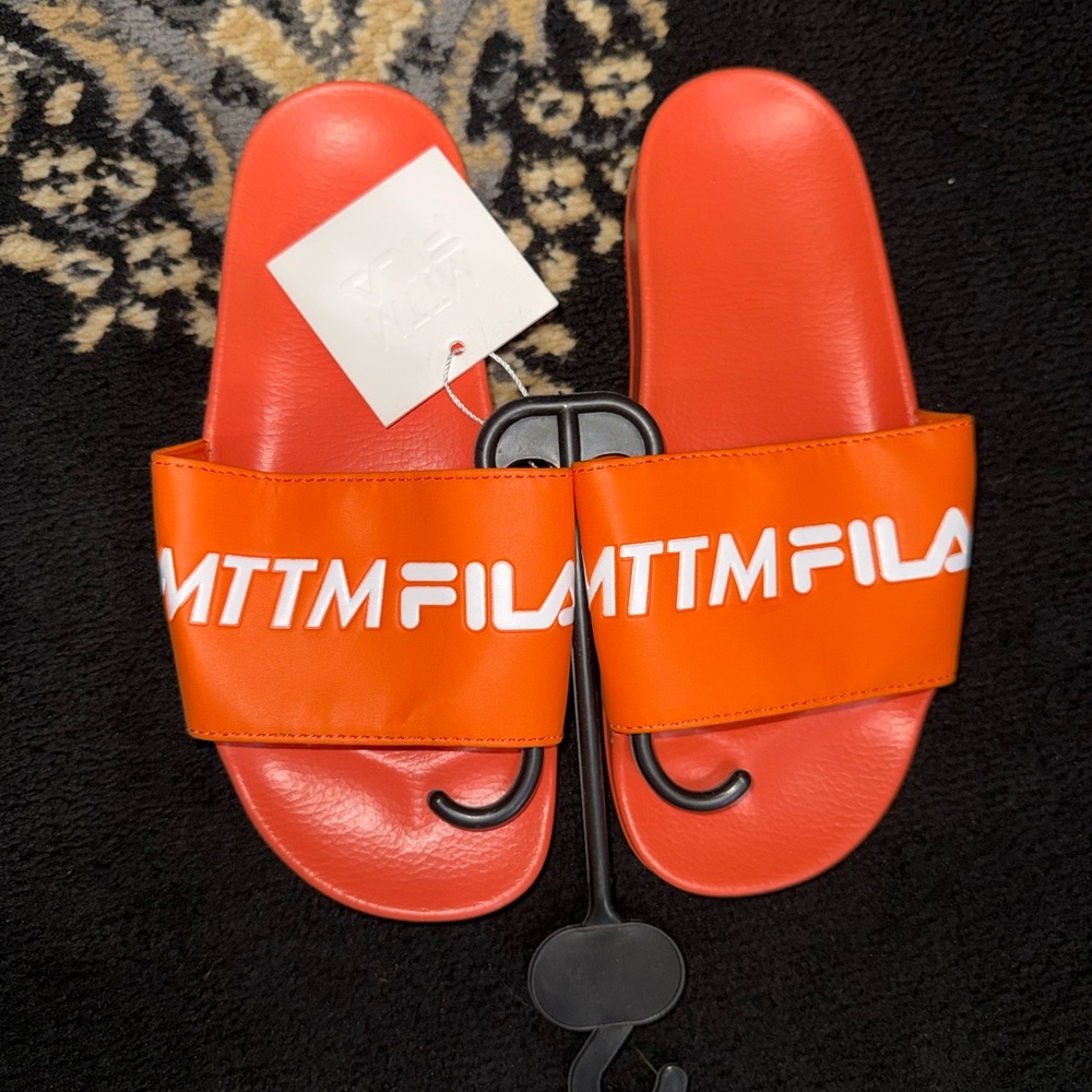Orange FILA x MTTM Logo Slide Sandals